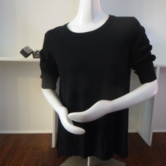 ADRIANNA PAPELL PLEATED WOVEN BACK SWEATER TOP M BLACK - Picture 7 of 16
